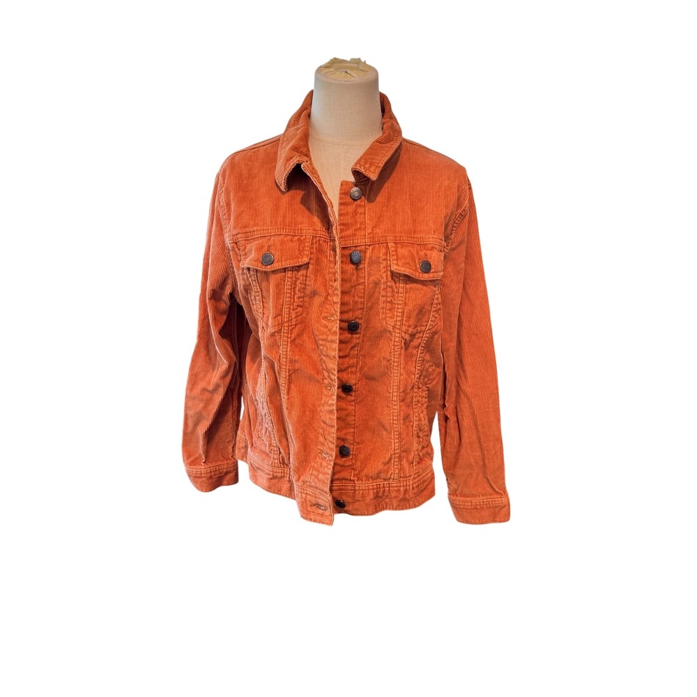 Old Navy Womens XL Corduroy Trucker Jacket Burnt Orange Button Up Long Sleeve